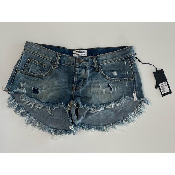 One Teaspoon Royale Bonitas Shorts 28 Colour Royale Mid Rise Button NWT - Picture 1 of 6